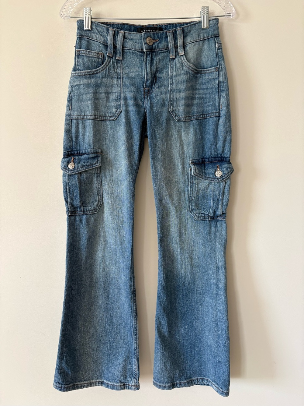 Aeropostale Flare Mid Rise Cargo Jeans